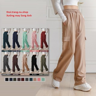 Quần Kaki Ống Rộng Túi Hộp lưng cao ôm eo, quần dài túi hộp ống suông Kaki Túi Hộp Cạp Cao Nam Nữ Unisex