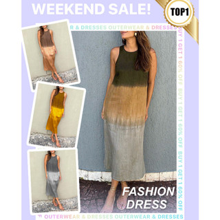 Váy xẻ màu mùa hè dành cho nữ Váy vải lanh Cotton không tay Gradient xẻ tà Váy thường ngày