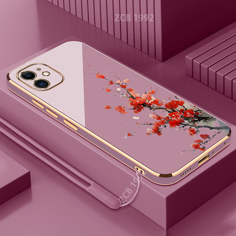 Ốp lưng iphone 11 12 PRO MAX 12 MINI Ốp điện thoại TPU silicone cạnh thẳng mạ điện hoa mận giảm sốc