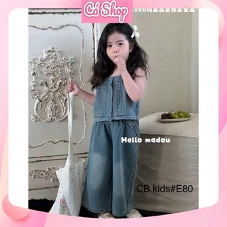 Bộ quần áo bò E80 phối viền ren trắng cho bé gái