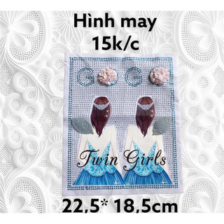 Sticker vải hình may 2 cô gái phụ kiện may mặc, trang trí quần áo,handmade,DIY