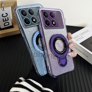 Ốp khung sang trọng Xiaomi POCO F6 PRO Vỏ điện thoại di động mạ điện Bao gồm tất cả cạnh Vỏ mềm chống rơi với giá đỡ từ tính bằng kim loại tròn