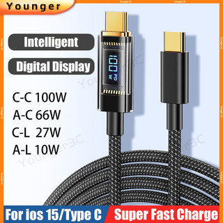 Cáp dữ liệu hiển thị kỹ thuật số 100W cho ios 15 Loại C PD Cáp sạc siêu nhanh trong suốt Hợp kim kẽm Dây sạc dữ liệu dệt