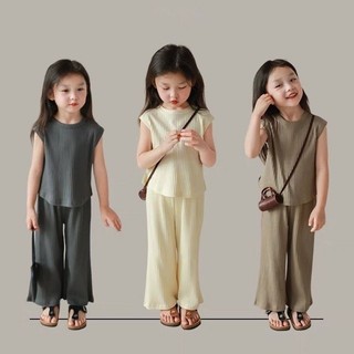 Áo Vest Top Quần Hai Mảnh Mùa Hè Phong Cách Mới Bé Gái Băng Lụa Phù Hợp Với Bé Gái Bé Mùa Hè Rời Không Tay