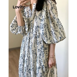 Đầm Lovito cài nút họa tiết hoa nhí thường ngày cho nữ LNA26150