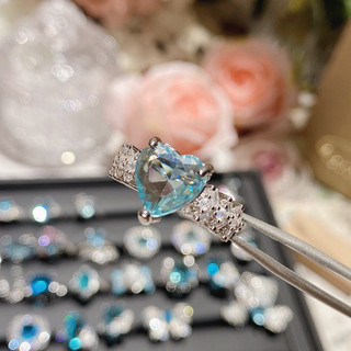 Nhẫn Aquamarine Micro-Set Vòng mở phóng đại