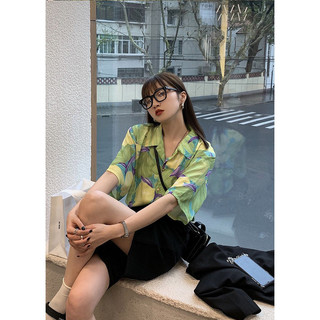 Áo Sơ Mi Hoa Yuewen Nữ Hồng Kông Tranh Sơn Dầu Áo Sơ Mi Tay Ngắn