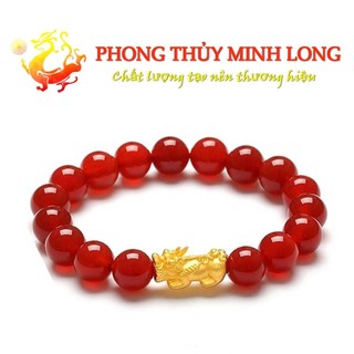Vòng tay phong thủy đá Mã Não Đỏ chất lượng 3A mix tỳ hưu Vàng