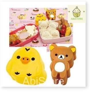 Bộ khuôn bento ép bánh mì hình gấu và gà rilakkuma hàng xuất Nhật