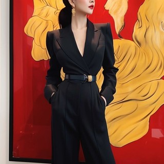Bộ áo liền quần màu đen Jumpsuit Jumpsuit Jumpsuit Jumpsuit