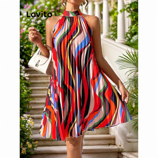 Đầm Lovito xếp ly sọc cầu vồng tinh tế cho nữ LBL08371