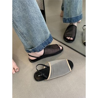 Sk lưới thoáng khí giày sandal flat-bottom băng thông rộng một chân dây đeo sau mở ngón nửa
