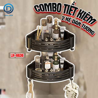  Combo 2 kệ dán tường nhà tắm nhà bếp loại to thành kệ cao LH-6636 có móc treo chất liệu Nhôm anod không rỉ 