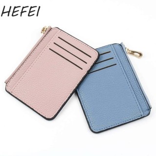HEFEI Ví mỏng Da PU Nam Nữ Hộp đựng danh thiếp có dây kéo họa tiết vải thiều Kẹp tiền