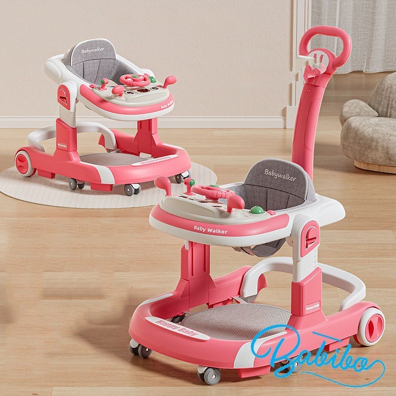 Xe tập đi tròn cho bé, xe tập đi chữ U cao cấp Babibo kids cho bé có cần đẩy điều chỉnh độ nghiêng d