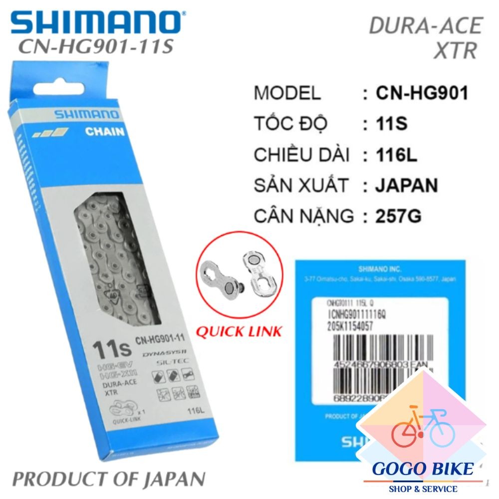 [GoGo Bike] Xích sên xe đạp Shimano DURA-ACE XTR CN HG901 11 Speed - Fullbox Chính Hãng (Quick Link)