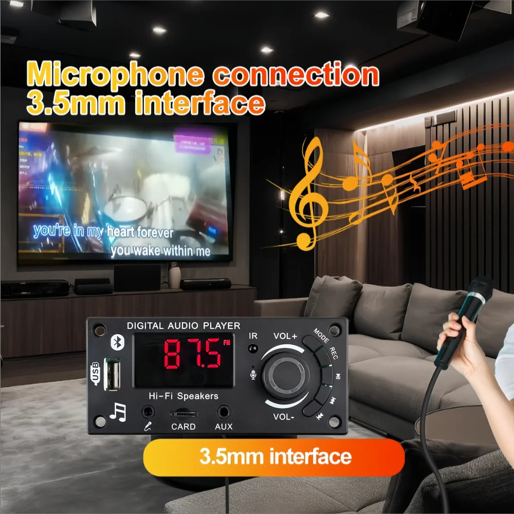Bộ khuếch đại 100W Bluetooth 5.0 DIY MP3 WAV Bộ giải mã DC 12V 50W Xe không dây USB Máy nghe nhạc MP3 Khe cắm thẻ TF USB FM với Mic 3,5 mm | BigBuy360 - bigbuy360.vn