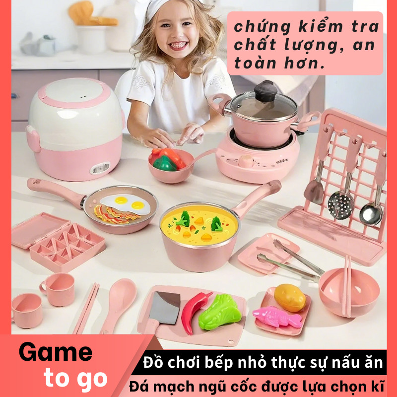 Đồ chơi đồ dùng nhà bếp nấu ăn thật mini cho bé kèm nhiều phụ kiện cho bé giúp bé tự nấu được các mó