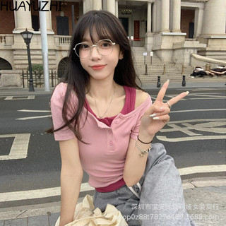 HUAYUZHI áo phông áo thun nữ croptop baby tee Cute Dễ thương Đơn giản Cổ điển WTX2440GFR 15Z240413