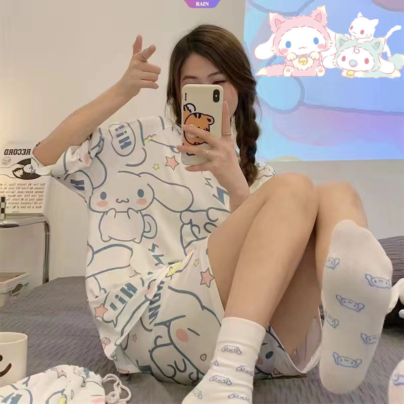 Bộ Đồ Ngủ Nữ Mùa Hè Mới Sanrio Nhật Bản Quần Short Tay Ngắn Netflix Cinnamoroll Hoạt Hình Sinh Viên Homewear Set [RAIN]
