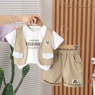  Bộ đồ ngắn tay mùa hè cho bé trai 2024 Phong cách mới Quần áo đẹp trai Thời trang cho bé Phiên bản Hàn Quốc Áo Vest Bộ đồ hai mảnh hợp thời trang