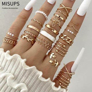  MISUPS Bộ Nhẫn Khớp Sóng Bộ Nhẫn Đa Phong Cách Hình Trái Tim Vàng   Bạc Hợp Kim Tối Giản Dây Xích Tình Yêu Phối Nhẫn Nữ 