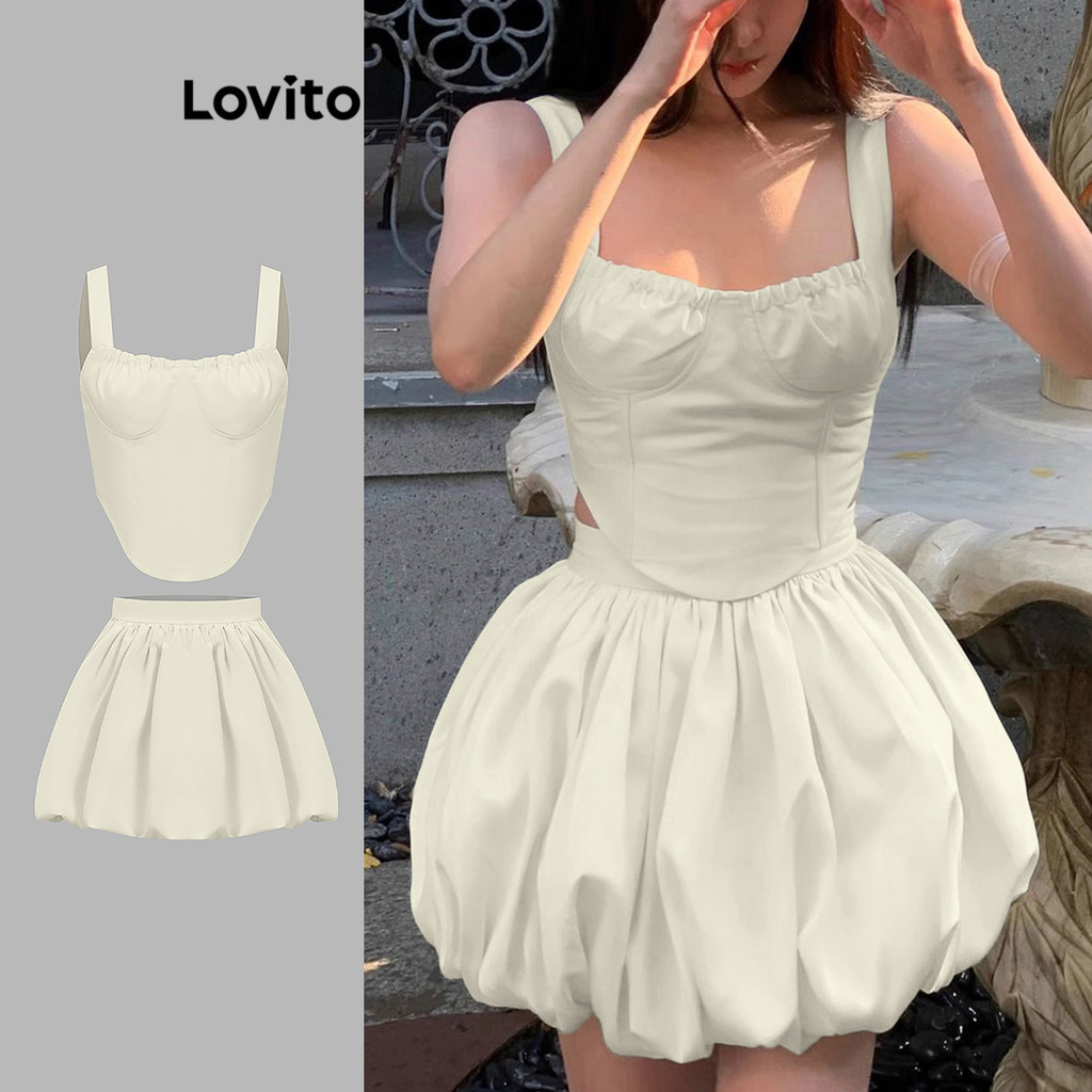 Lovito Bộ váy dây kéo trơn thông thường cho nữ LBA79053 | BigBuy360 - bigbuy360.vn