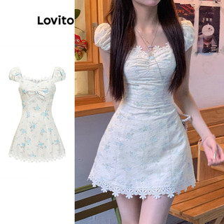 Đầm Lovito vải ren họa tiết hoa nhí phong cách Boho cho nữ L85AD147