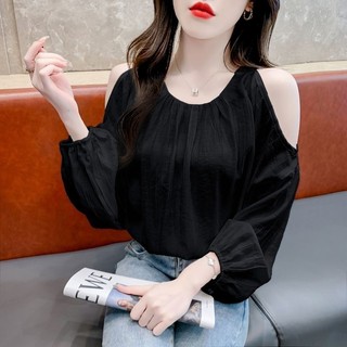 Áo Sơ Mi Ngoài Vai Nữ Mùa Hè Phong Cách Pháp Màu Trơn Rời Phong Cách Hàn Quốc Áo Sơ Mi Voan Tay Dài