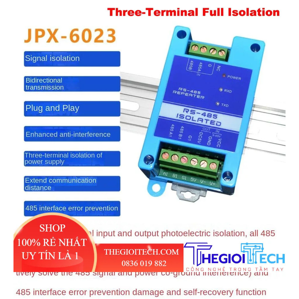 Industrial Grade 3 - Thiết bị đầu cuối Bộ lặp RS485 cách ly hoàn toàn Bộ khuếch đại tín hiệu chống sét Bộ mở rộng chống - JPX6023