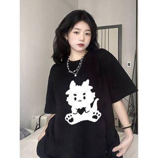 HANUNA Local brand Áo baby tee Áo Thun ôm body Áo y2k 100% cotton Áo thun ngắn tay nữ mùa hè dạo phố mặc phù hợp với mèo in hình