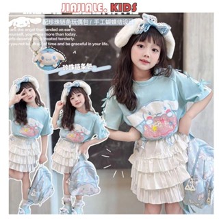 3-15y Bé Gái Cinnamoroll Bộ Trẻ Em Áo Thun Tay Ngắn Bánh Váy Công Chúa Hai Mảnh Phù Hợp Với