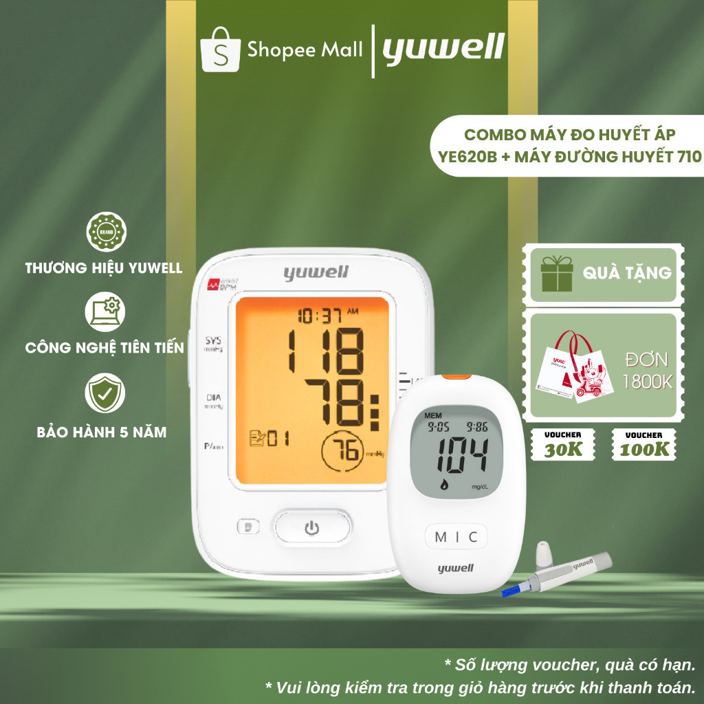 Máy Đo Huyết Áp Điện Tử Bắp Tay Chính Hãng YUWELL YE620B - Tặng Máy Đo Đường Huyết Yuwell Accusure 7