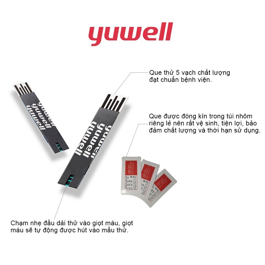 Bộ test 50 kim + 50 que thử đường huyết YUWELL dùng cho máy đo đường huyết Yuwell Accusure 710 chính