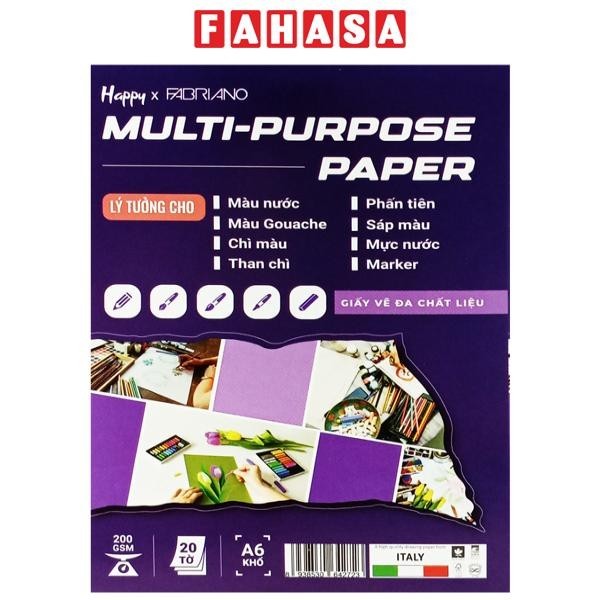 Bộ 20 Tờ Giấy Vẽ Đa Chất Liệu A6 200gsm Multi-Purpose Paper - Happy HA-MIX-A6-200G-20T