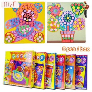 Lily 6 Cái / hộp Khảm Xếp Hình Trò Chơi Trẻ Em DIY Bộ Dụng Cụ Dán Giáo Dục Sớm