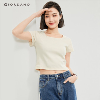 GIORDANO Áo Phông Nữ Cổ Vuông Sườn Tee Ngắn Tay Mùa Hè Màu Trơn Đơn Giản Cơ Bản Thời Trang Ôm Áo Phông 13323217