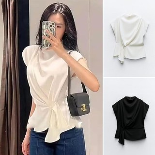 Quần Áo Nữ Zhaolin Mùa Hè 2024 Phong Cách Mới Cổ Đứng Cổ Áo Thun Ngắn Tay Top Xếp Ly2267572 800