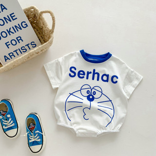 2024 Phong Cách Mới Bé Gái Jumpsuit ins Trẻ Sơ Sinh Hoạt Hình Tam Giác Áo Liền Quần Cổ Tròn Mỏng Phong Cách Mùa Hè Bé Trai Bé Gái Bé Gái Áo Liền Quần Ngắn Tay Dễ Thương