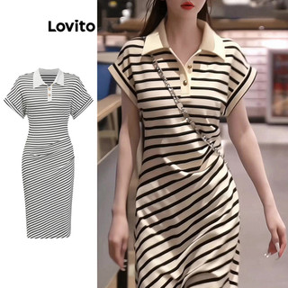 Đầm Lovito xẻ tà ghép nối màu sắc kẻ sọc thường ngày cho nữ LNE17118 (Nhiều màu)