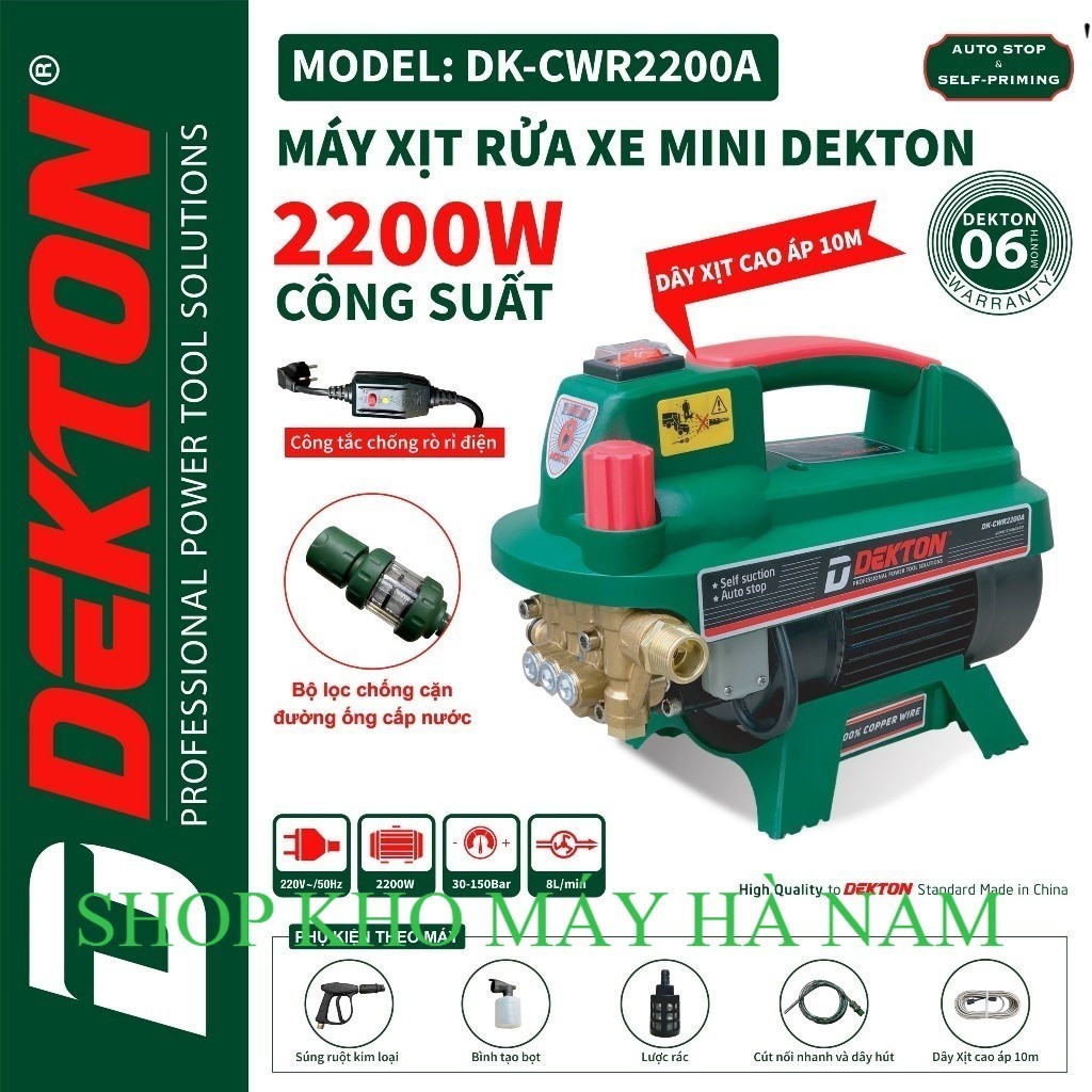 Máy Xịt Rửa Xe Dekton 2200W  CWR2200A Có Chỉnh Áp có chống giật .mẫu mới