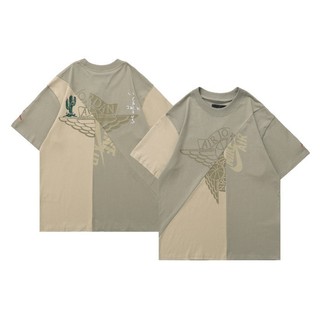 Áo thun nam nữ Travis Scott Joint Stitching in hình giản dị ngắn tay High Street Áo thun Plus Size