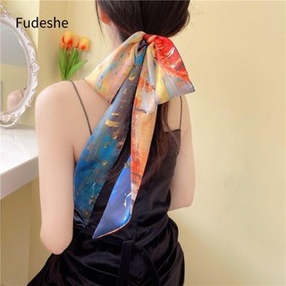 Fudeshe đô lụa dải dài FUDESHE, phong cách Trung Quốc In hình cổ điển Turban buộc tóc, Vòng tóc Dây ruy băng Mũ đội đầu người phụ nữ