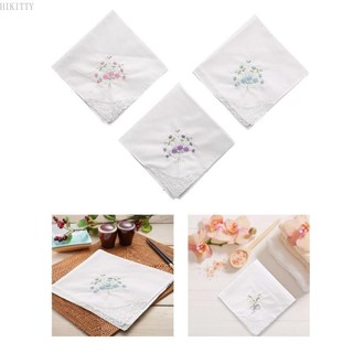Hik 28cm Cotton Mềm Thêu Vuông Khăn Vintage Phong Cách Hoa Ren Edging Khăn Tay Hoa Hanky Cho Nữ Bé Gái