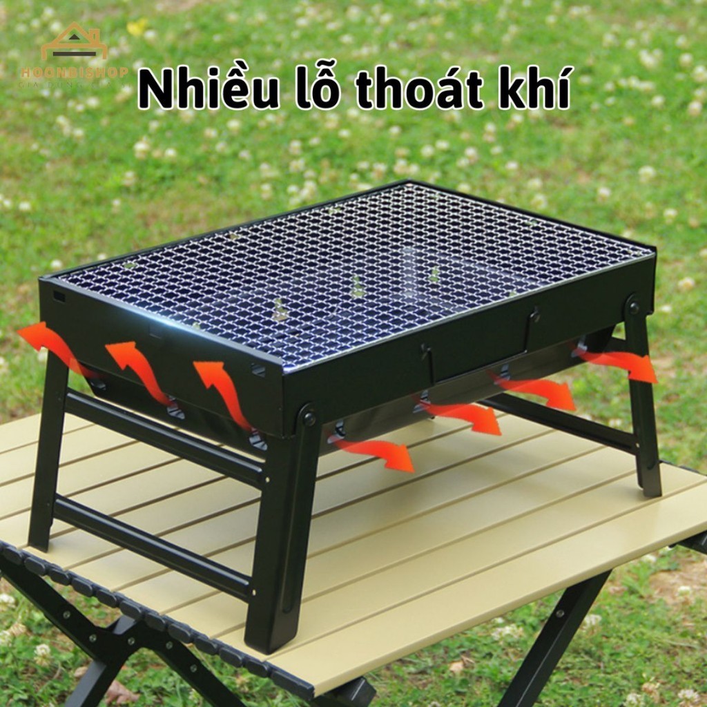 Bếp nướng than gấp gọn BNT9-10 cao cấp, bếp nướng ngoài trời kèm vỉ nướng, khay than - HoonbiShop