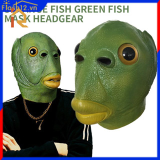 Roksana Hàng tồn kho Mặt nạ đầu cá xanh silicon dày đẹp mặt nạ trang điểm quái vật cá chép mặt ếch xanh gấu bông VPP cho bé Halloween GM24506RR