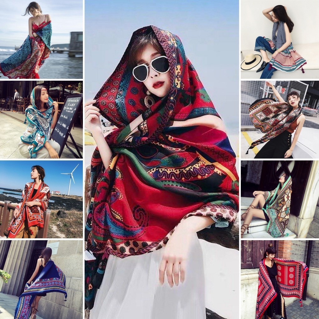 Khăn quàng choàng cổ thổ cẩm LAGU phong cách vintage khăn boho khăn choàng chống nắng nữ đẹp cao cấp