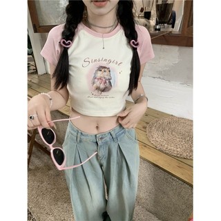 Áo baby tee Áo Thun ôm body Áo y2k Áo thun ngắn tay Raglan Nữ Mùa hè Mỹ Hot Girl Slim Phong cách ngắn