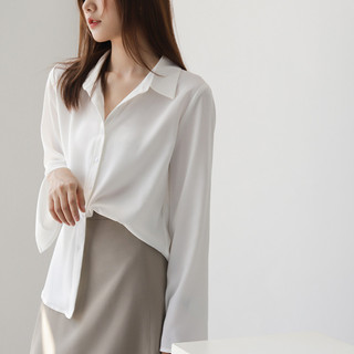Áo Kiểu Nữ Áo tay dài croptop Áo Sơ Mi Trắng Nữ 2024 Phong Cách Mới Tính Khí Chuyên Nghiệp Trumpet Tay Thiết Kế Niche Top