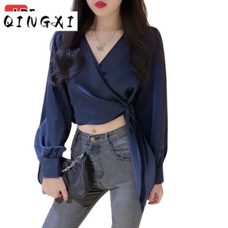 Áo Crop Top Tay Dài Thắt Nơ Eo Thời Trang Dành Cho Nữ